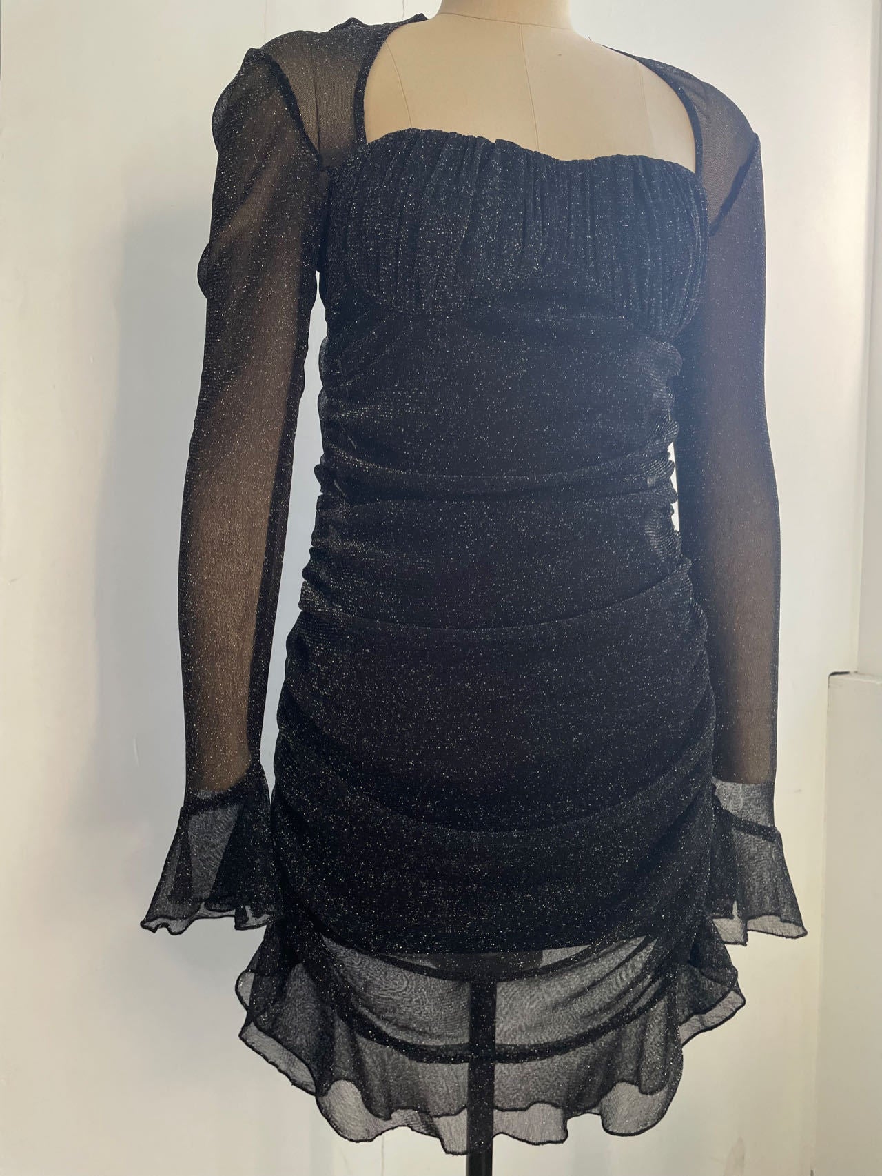 Women's Sexy See Through Black Sparkling Mini Dress 7