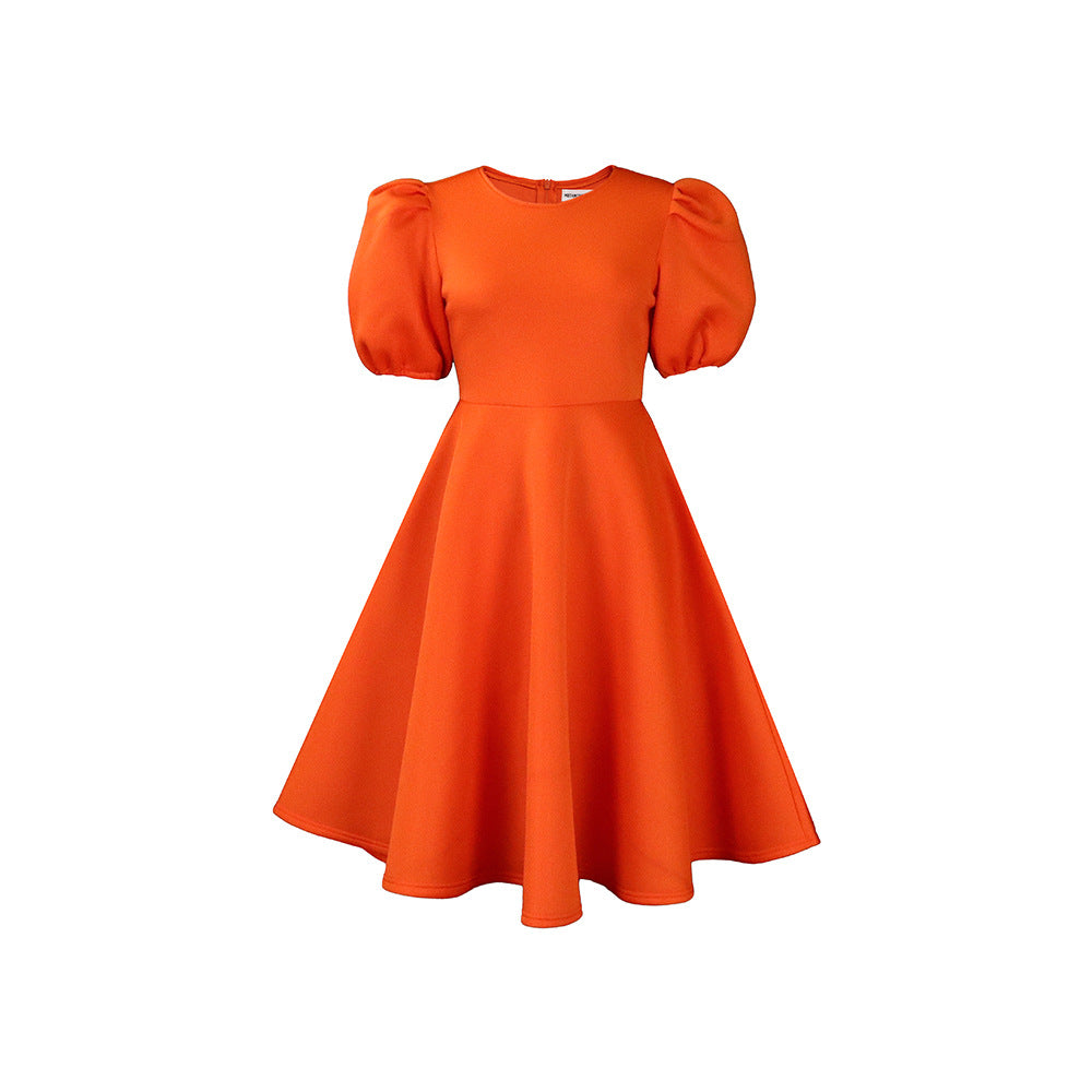 Women Round Neck Puff Sleeve Dress 15