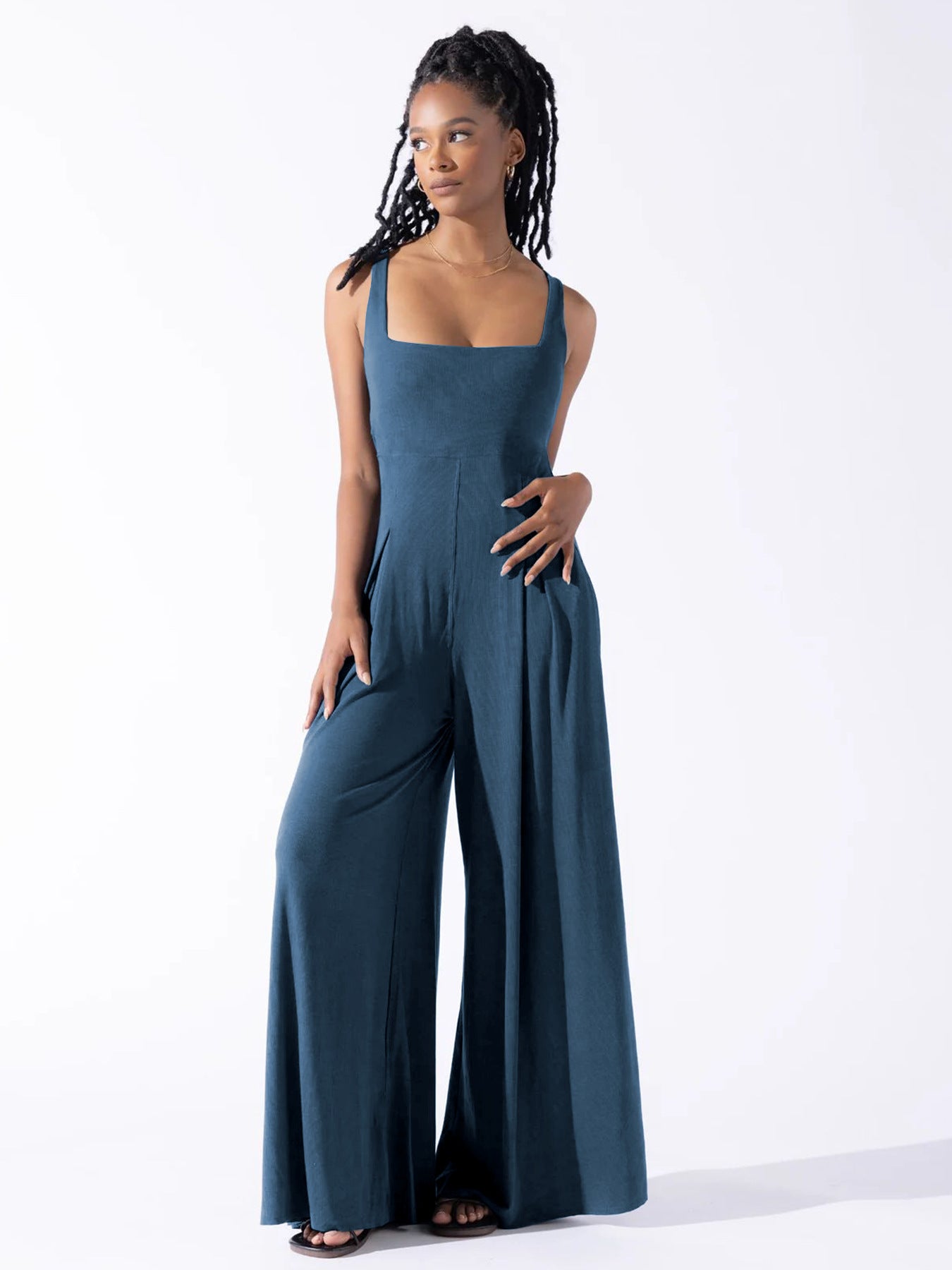 Spring Summer Loose Casual Women's Chic Sleeveless Slim Waist Jumpsuit 11