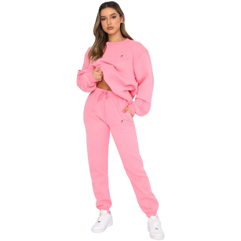 Women Autumn/Winter Printed Round Neck Long-Sleeved Top and Pants Two-Piece Set 9