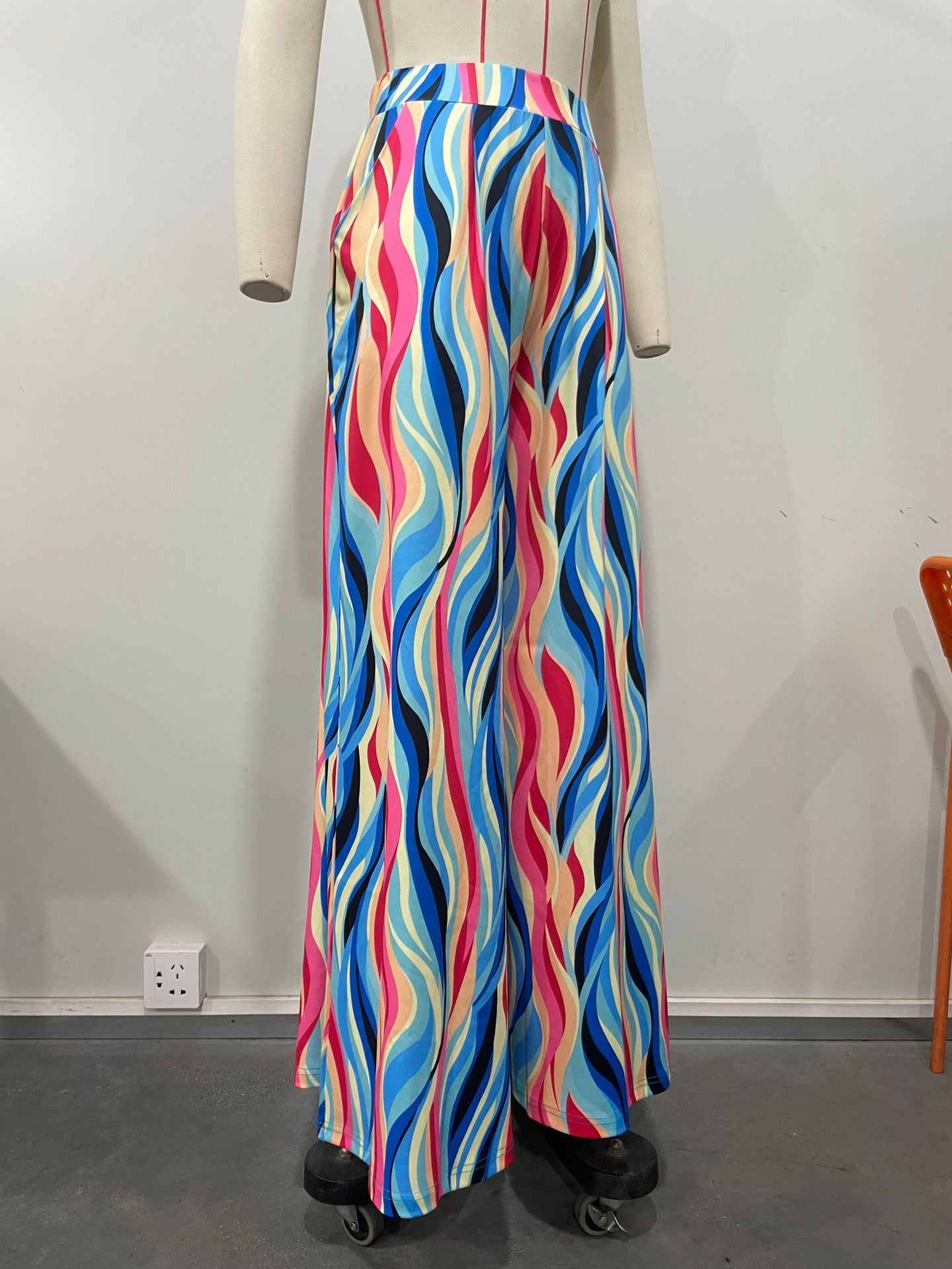 Women's Multi Color Printed Wide Leg Straight Pants 6