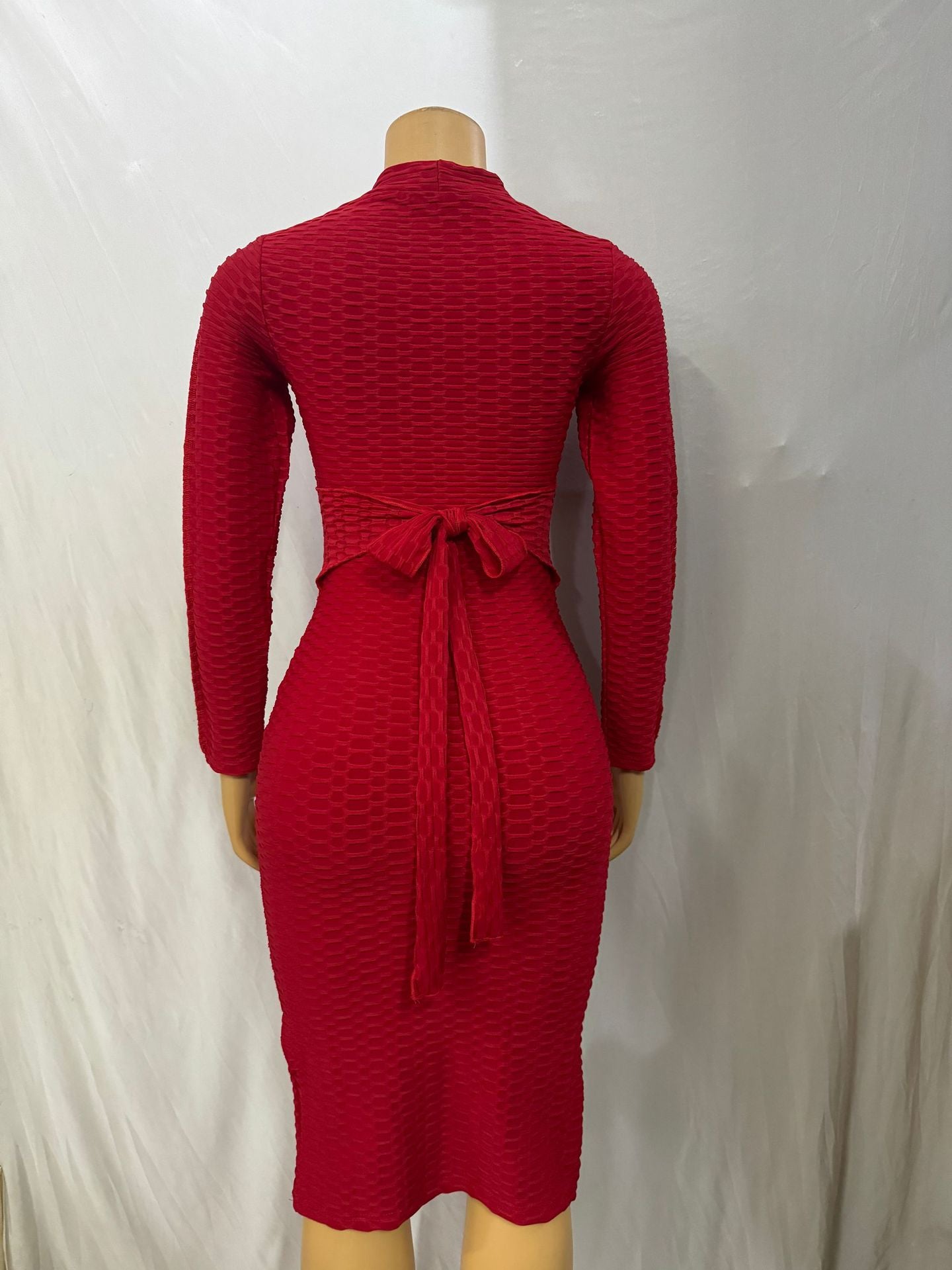 Women Solid Round Neck hollow sexy lace Bodycon long sleeve dress 7