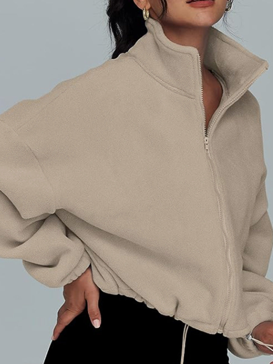 Women's Spring Loose Stand Collar Zipper Top 12