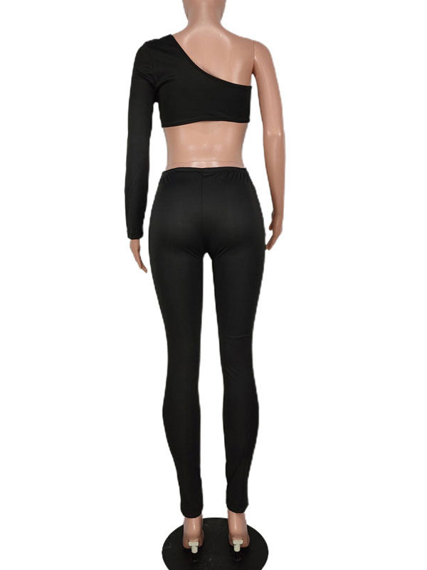 Women's Slim Fit Patchwork Solid Open Waist Off Shoulder Long Sleeve Tight Fitting Jumpsuit 5