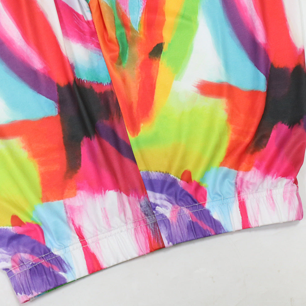 Fashionable Printed Crop Lace-Up Top Wide-Leg Pants Two-Piece Set 13