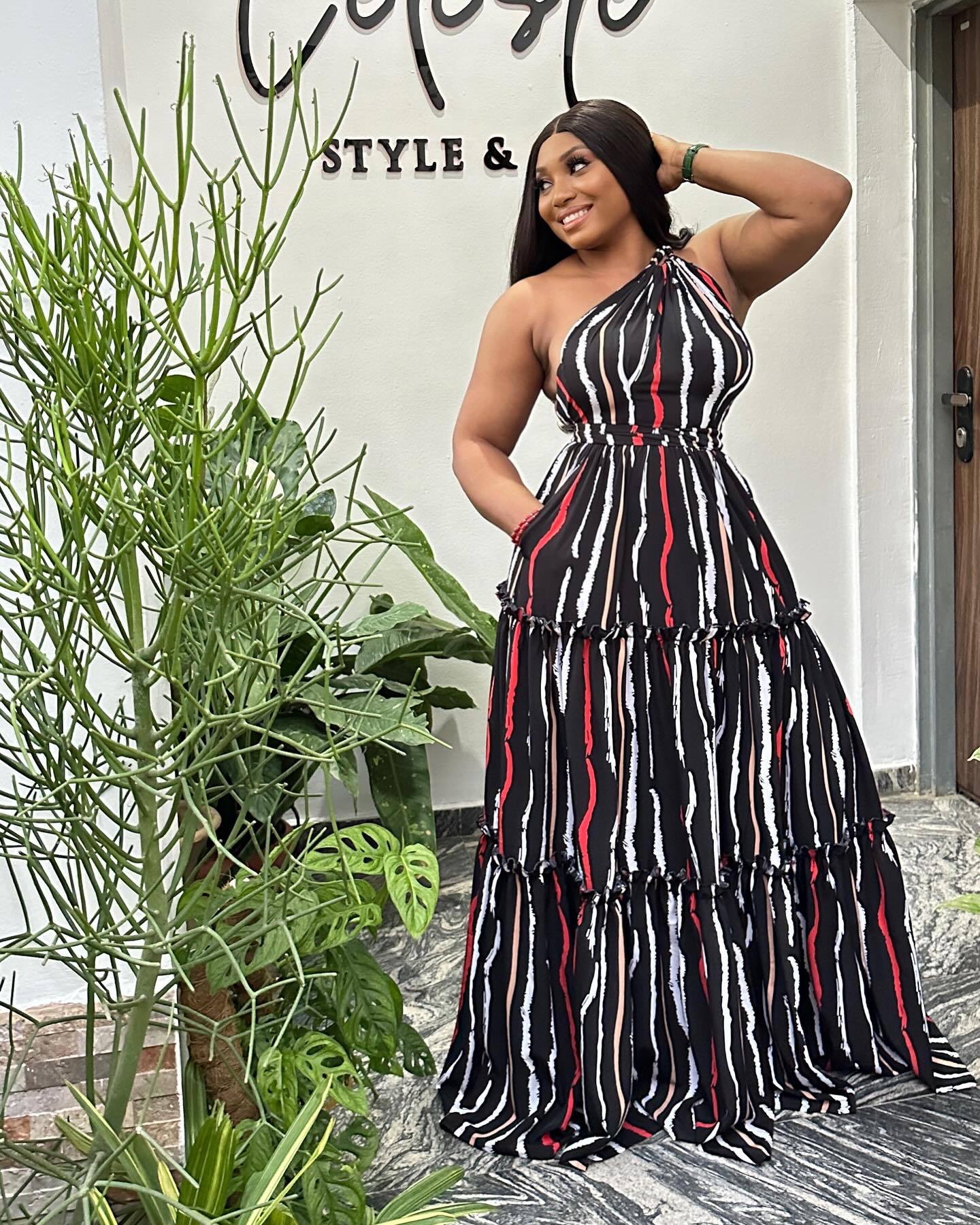 Women Sexy Print Lace-Up Slash Shoulder Backless Dress 4