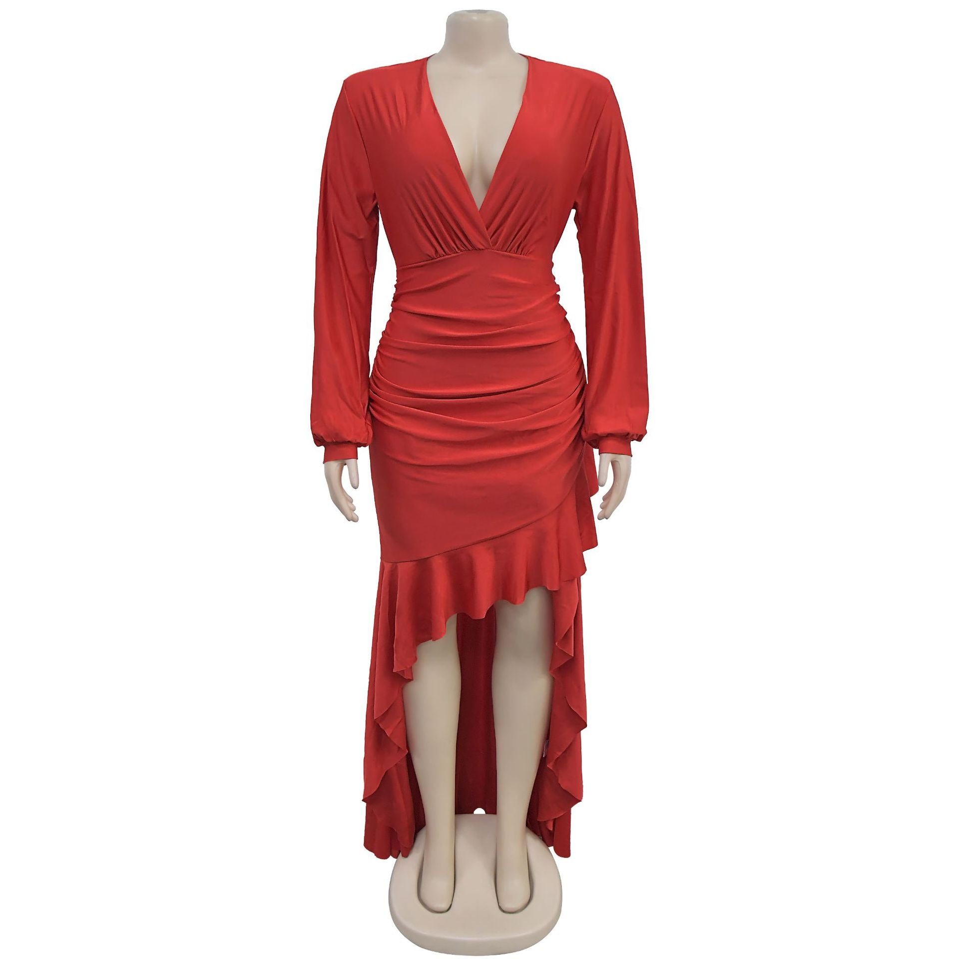 Women Elegant V-neck Slit Long Sleeve Solid Dress 10