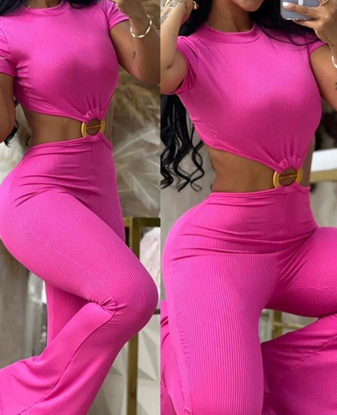 Spring Autumn Women's Sexy Round Neck Low Back Slim Butt Lift Solid Color Jumpsuit Sportswear 4