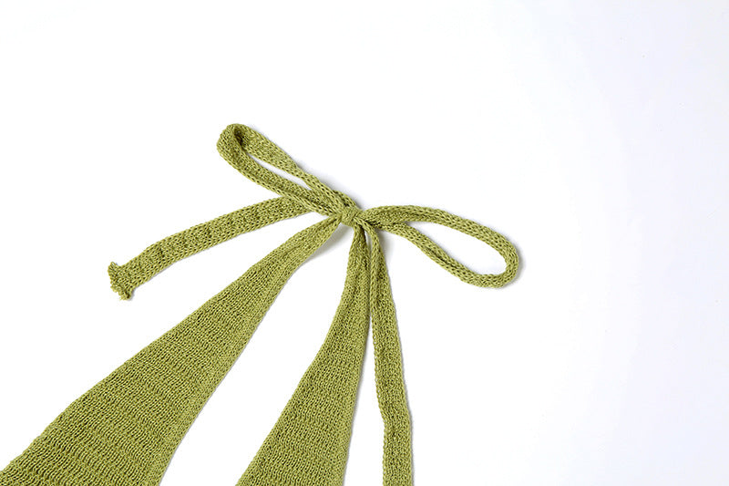 Women Autumn Street V-Neck Lace-Up Backless Knitting Dress 12