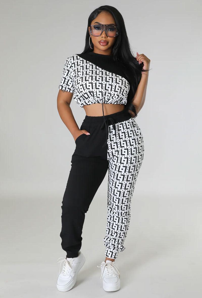 Women Fall Casual Colorblock Top and Pant Two-Piece Set 4