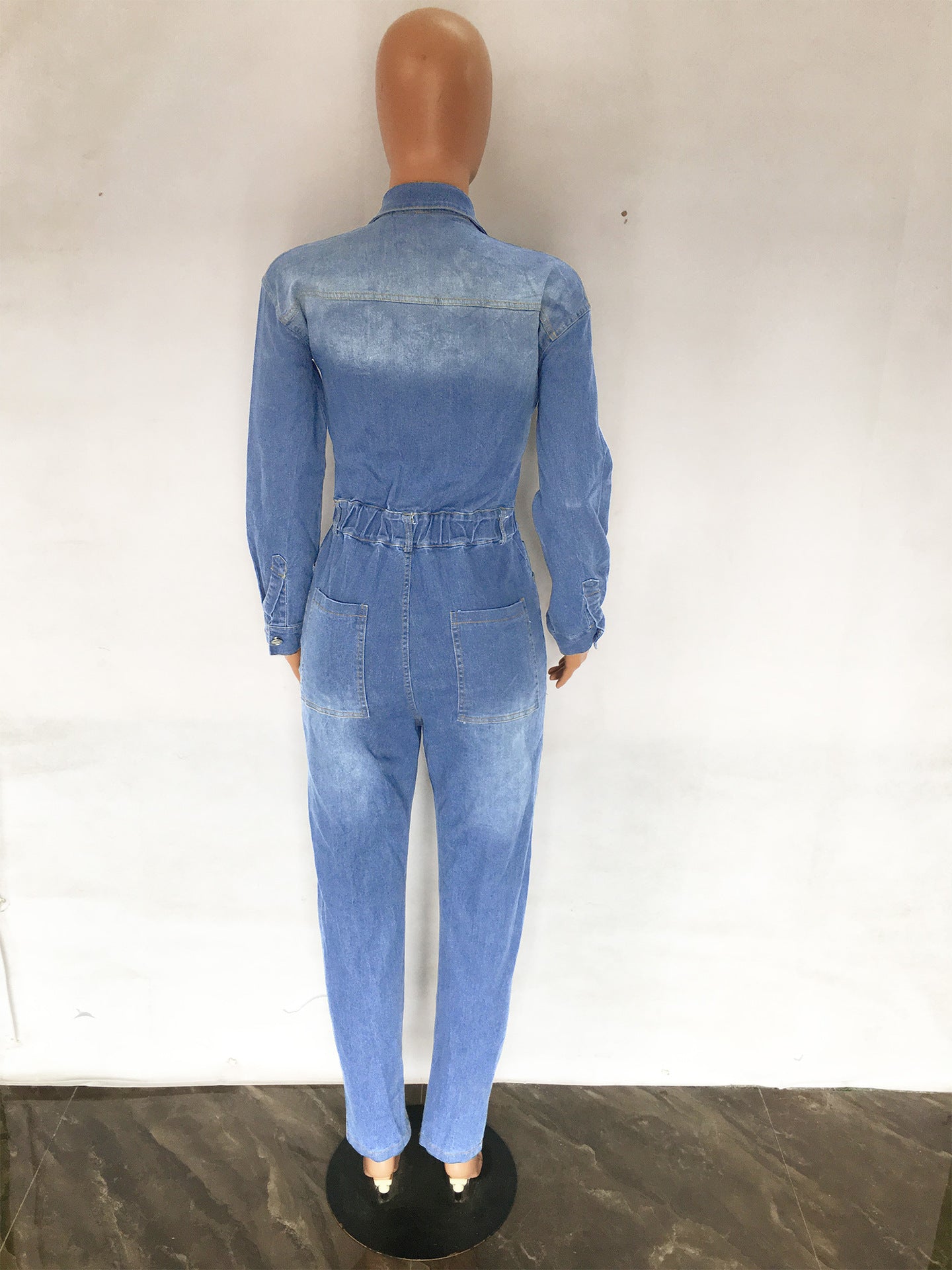 Women Long Sleeve Denim Jumpsuit 5