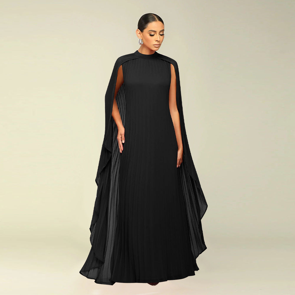Fashion Women's Solid Color Chiffon Long Pleated Dress