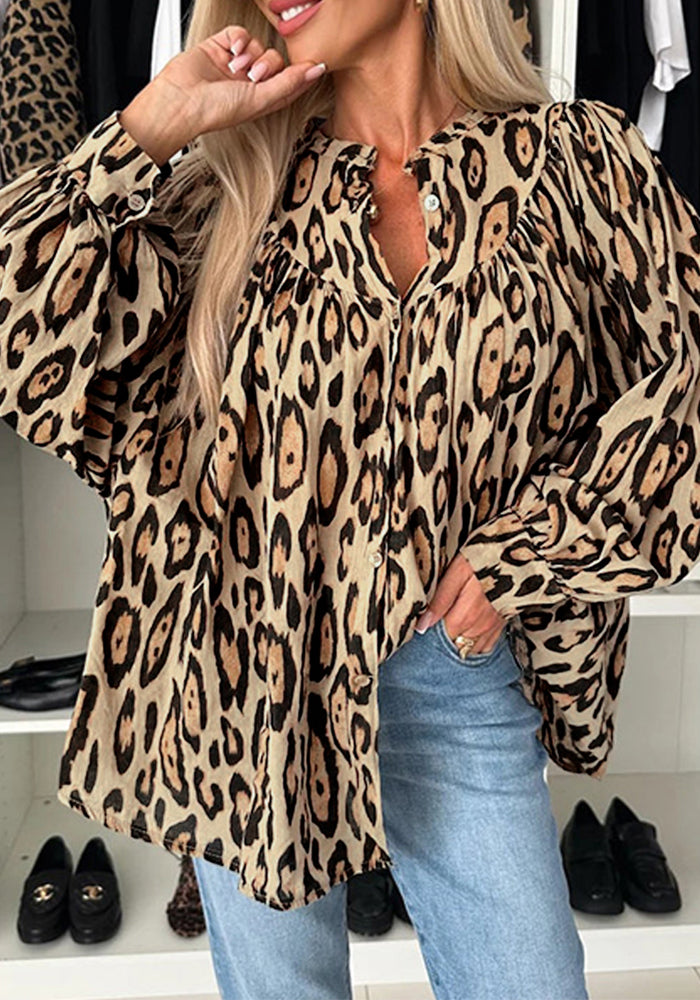 Women sexy solid leopard print casual v-neck shirt