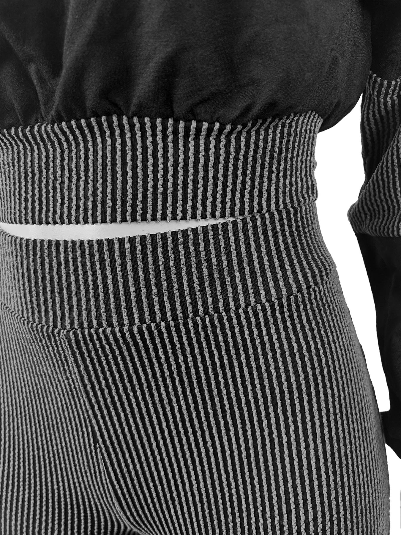 Twist Strip Hoodie Bell Bottom Pants Patchwork Two Piece Set 12