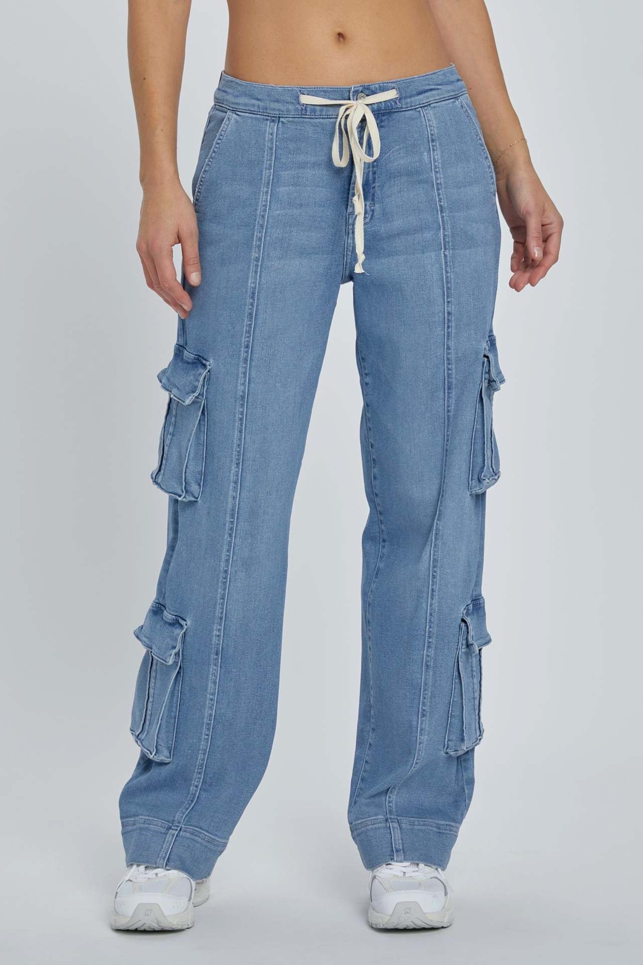 Spring Street Cargo Pants Women Multi-Pocket Wide-Leg Denim Pants 6