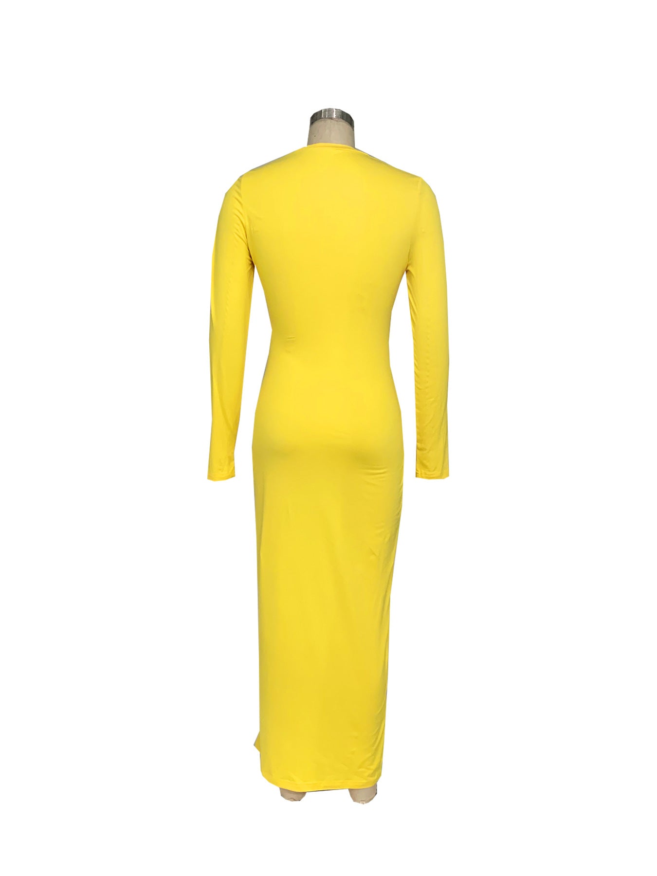 Women's Fashion Sexy Solid Color Round Neck Long Sleeve Slim Long Dress 22