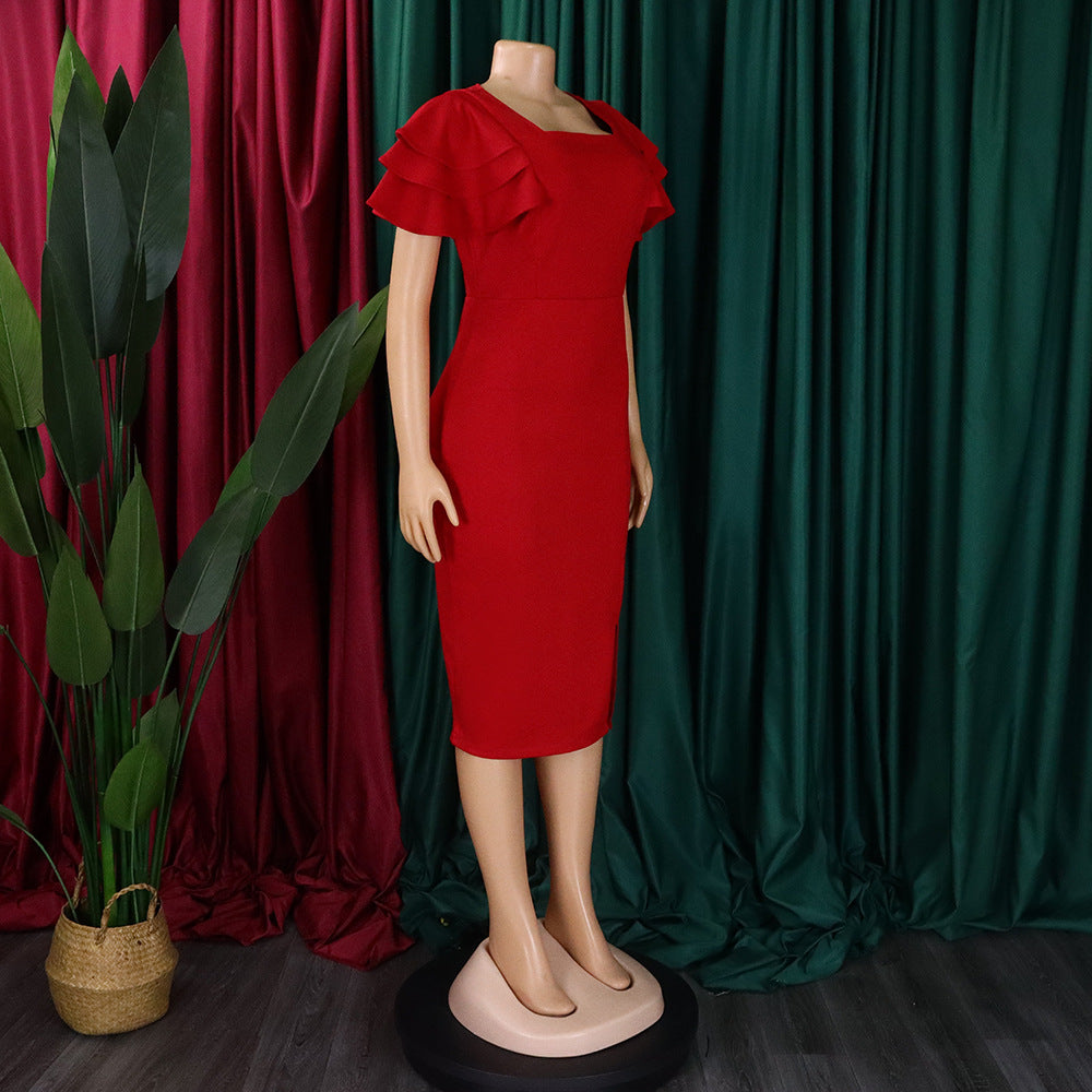 Women's Summer Chic Career Square Neck Short Sleeve Sexy Bodycon African Dress 22