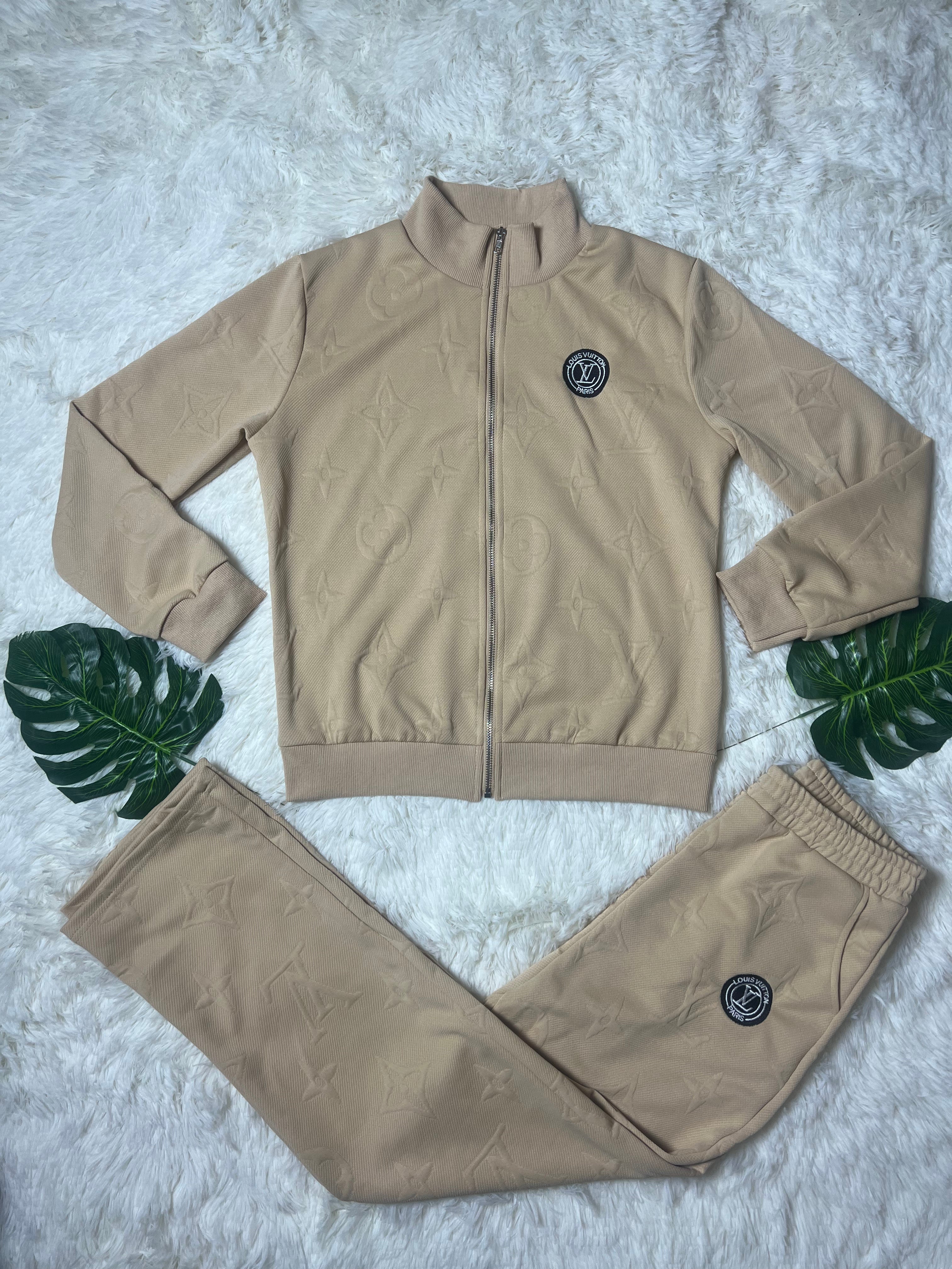 Women Embossed Embroidered Sport Ribbed Zipper Top and Pant Two Piece 20