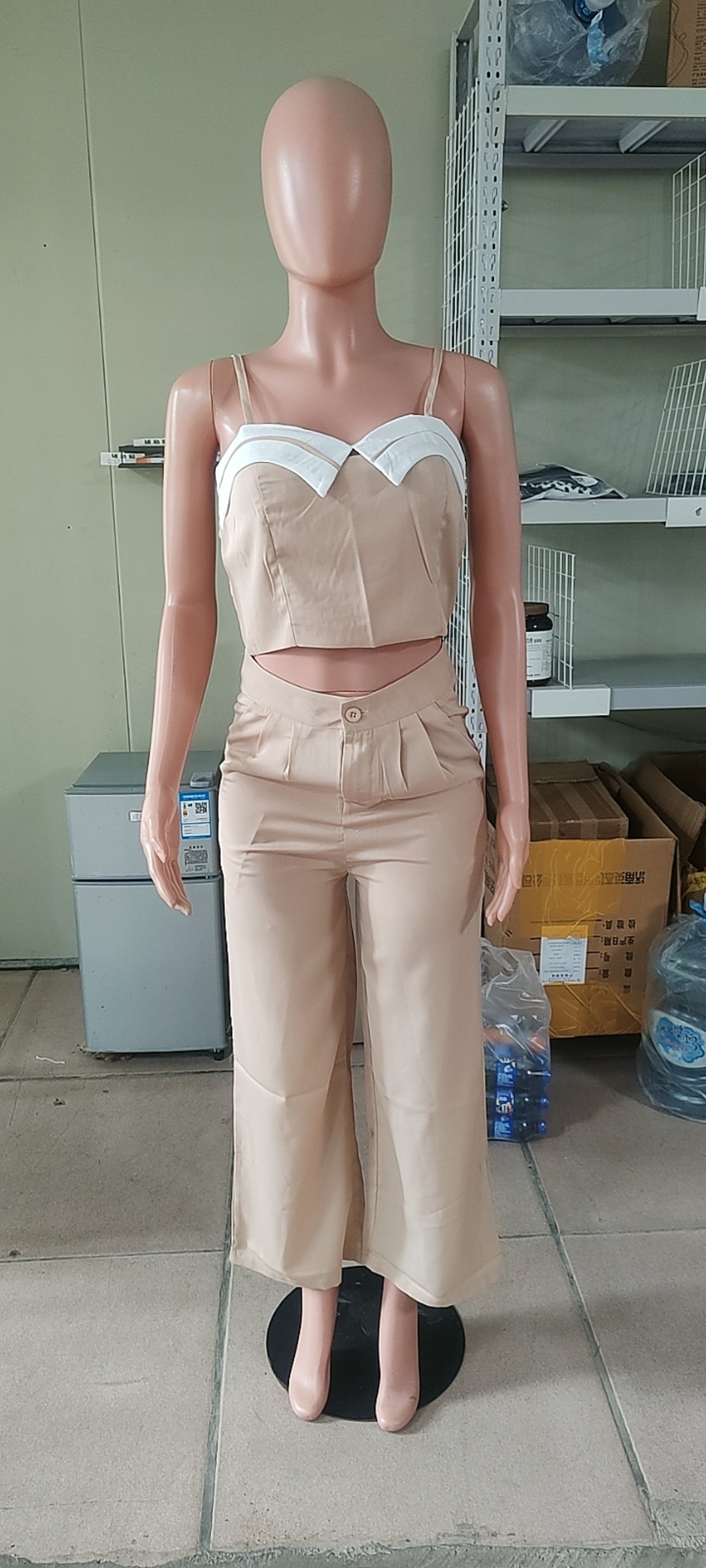 Women Contrast Color Patchwork Top and Pant Casual Two-Piece Set 12