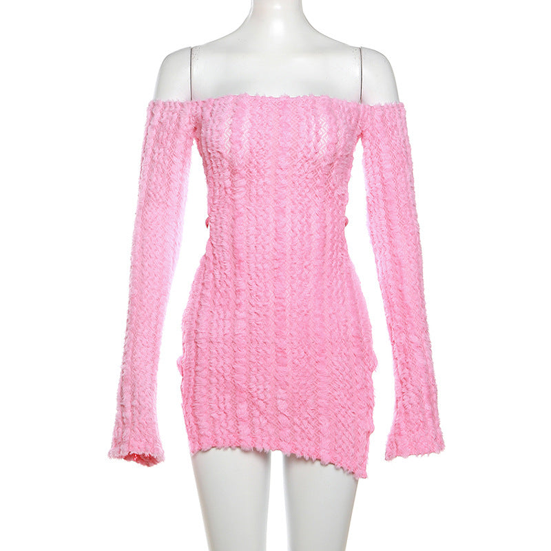 Women Clothing Off Shoulder Sexy Chest Wrap Hollow Backless Slit Dress 11