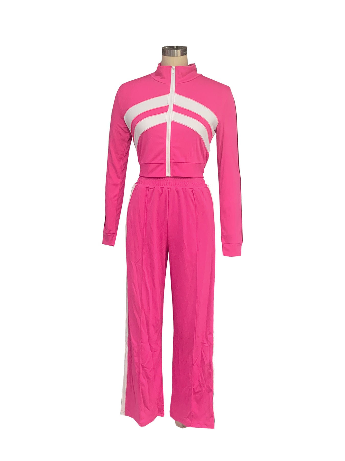 Women Style Street Zipper Contrast Patchwork Top and Pant Set 16