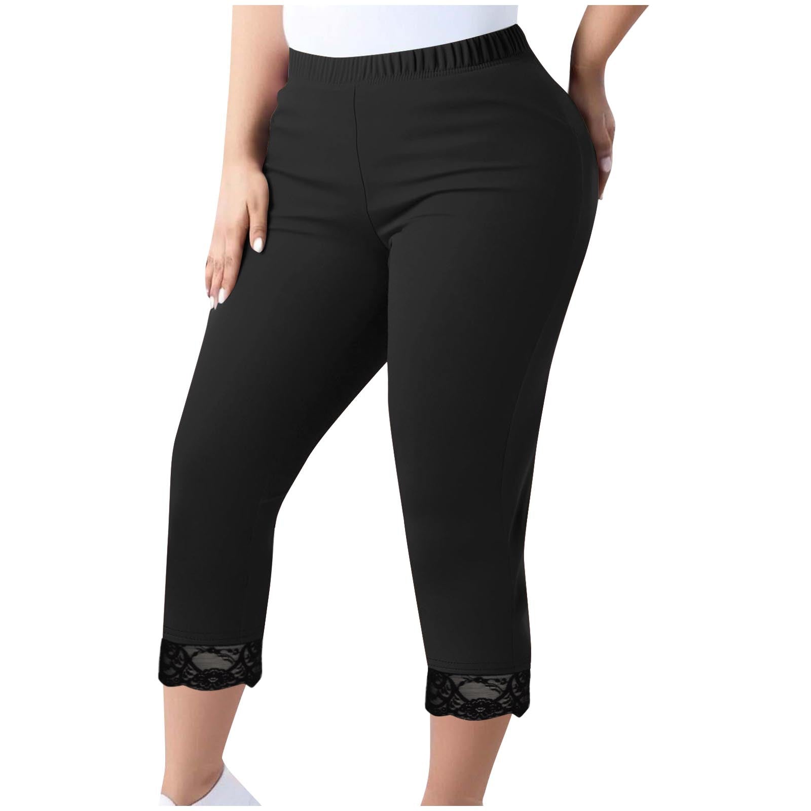Women's Trousers Lace Capri Pants Plus Size Elastic Waist Tight Pants
