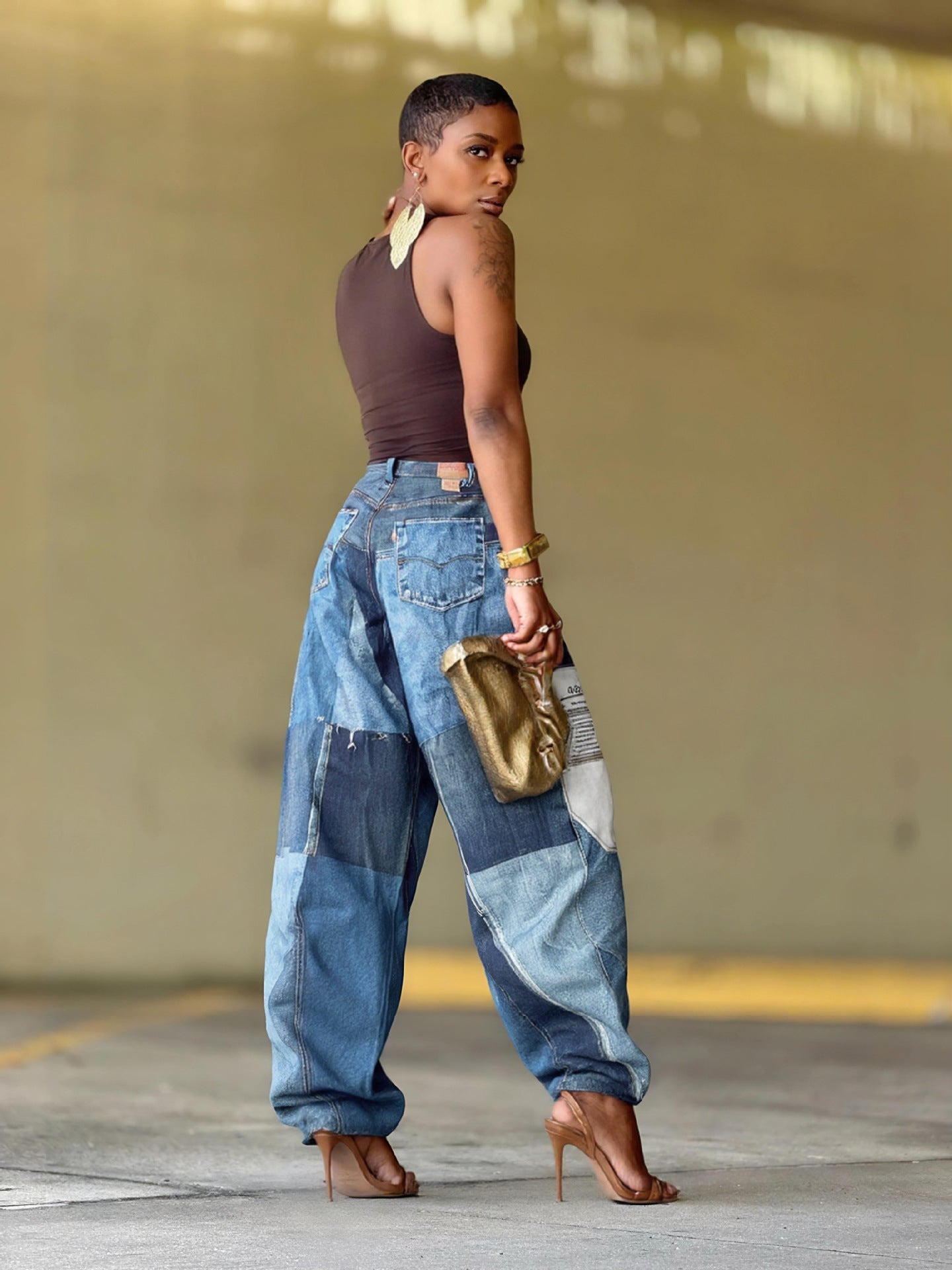 Women's Patchwork Print Denim Pants 4