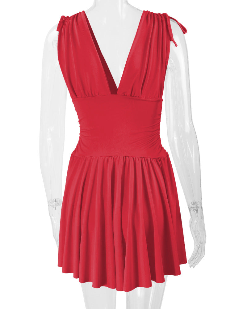 Women's Summer Sleeveless Sexy Deep V Slim Fit Pleated Dress 22