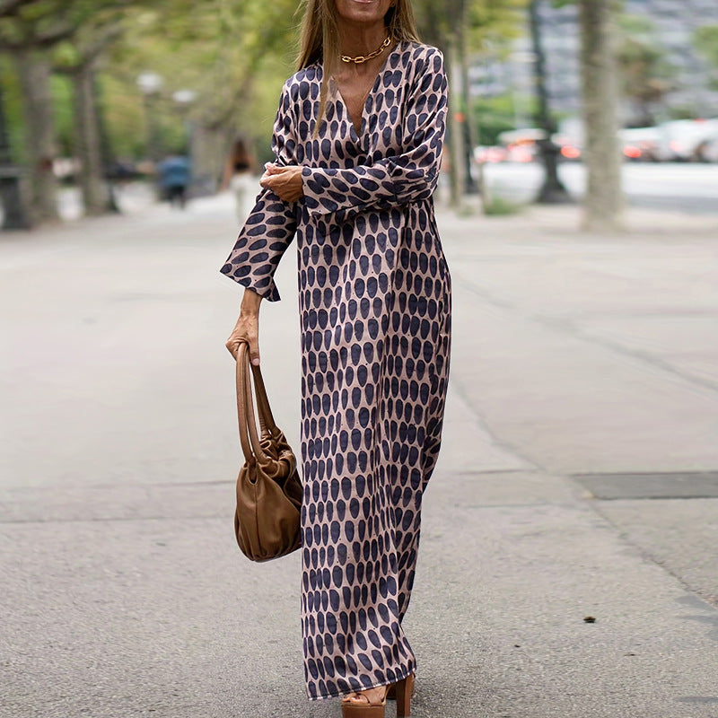 Plus Size Women Turndown Collar Long Sleeve Slit Dress 3