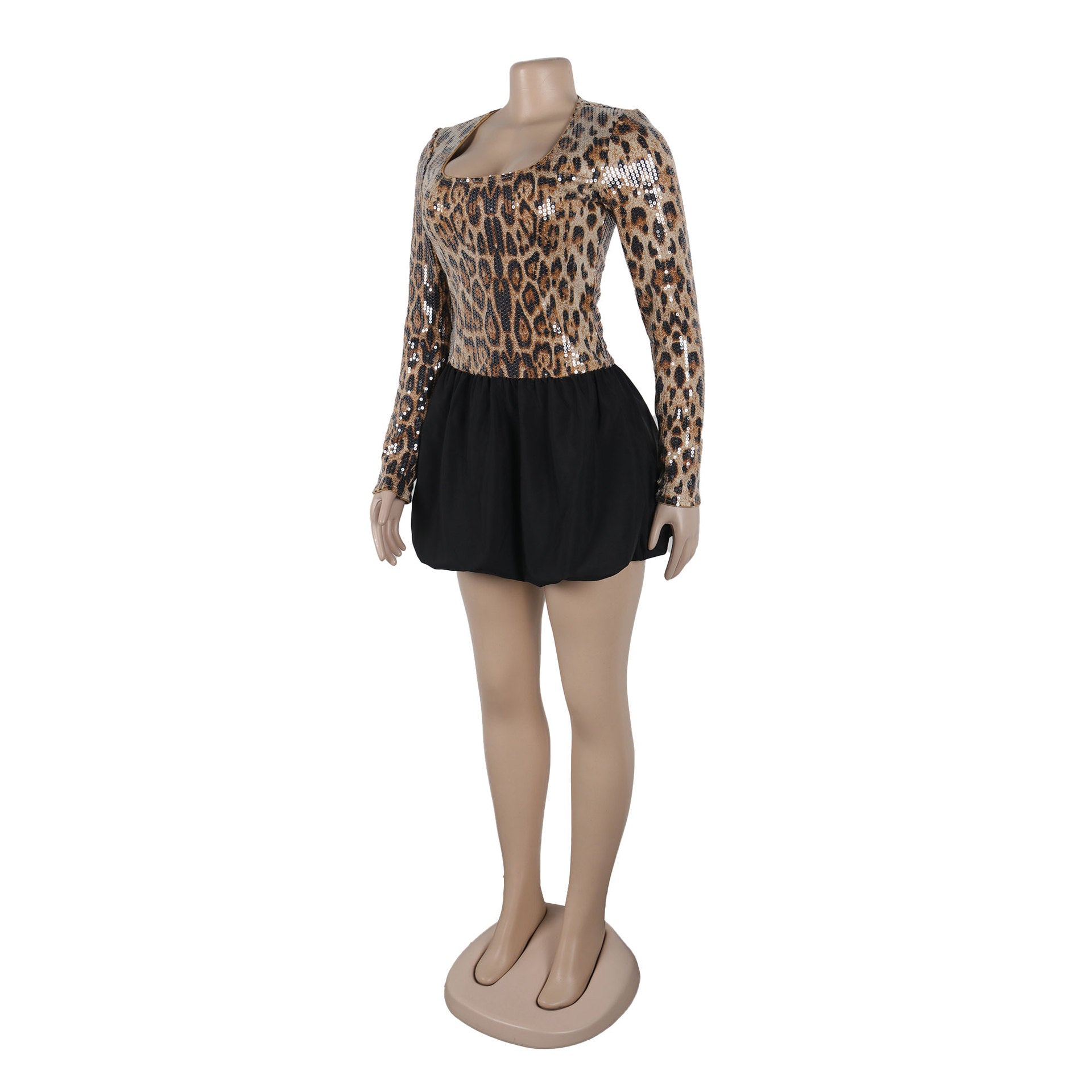 Women sexy sequins leopard sequins patchwork contrast color tutu skirt 8
