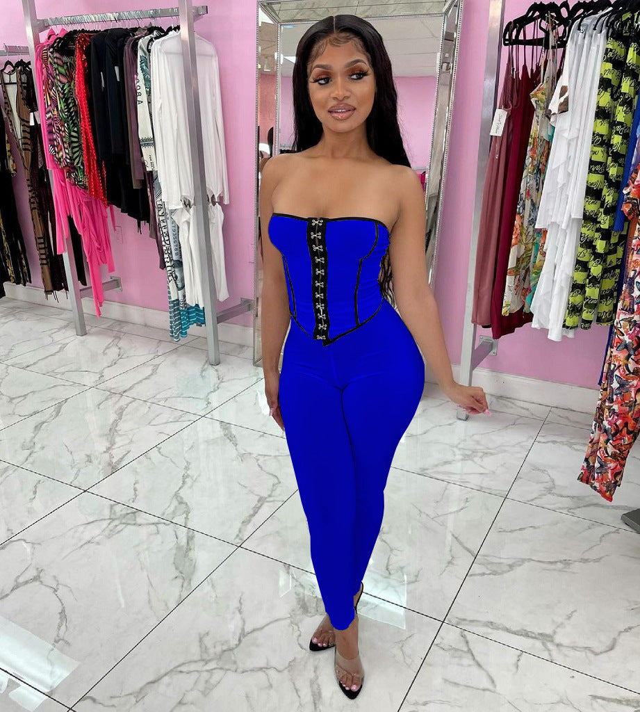 Women's Color Matching Low Back Vest Top and Pants Two-Piece Set 6