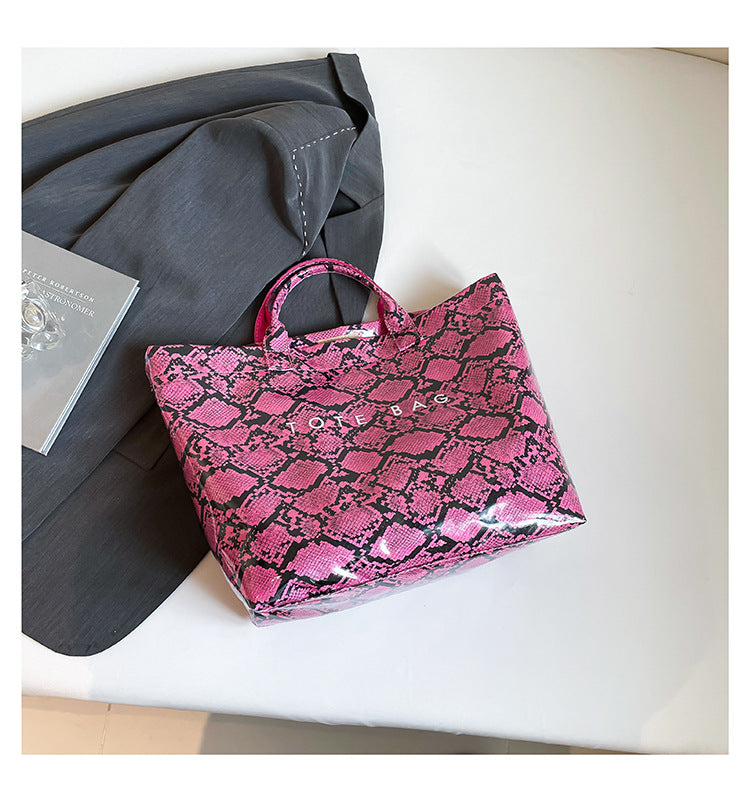 Women Trendy Tote Spring Handbag Snakeskin Shoulder Bag