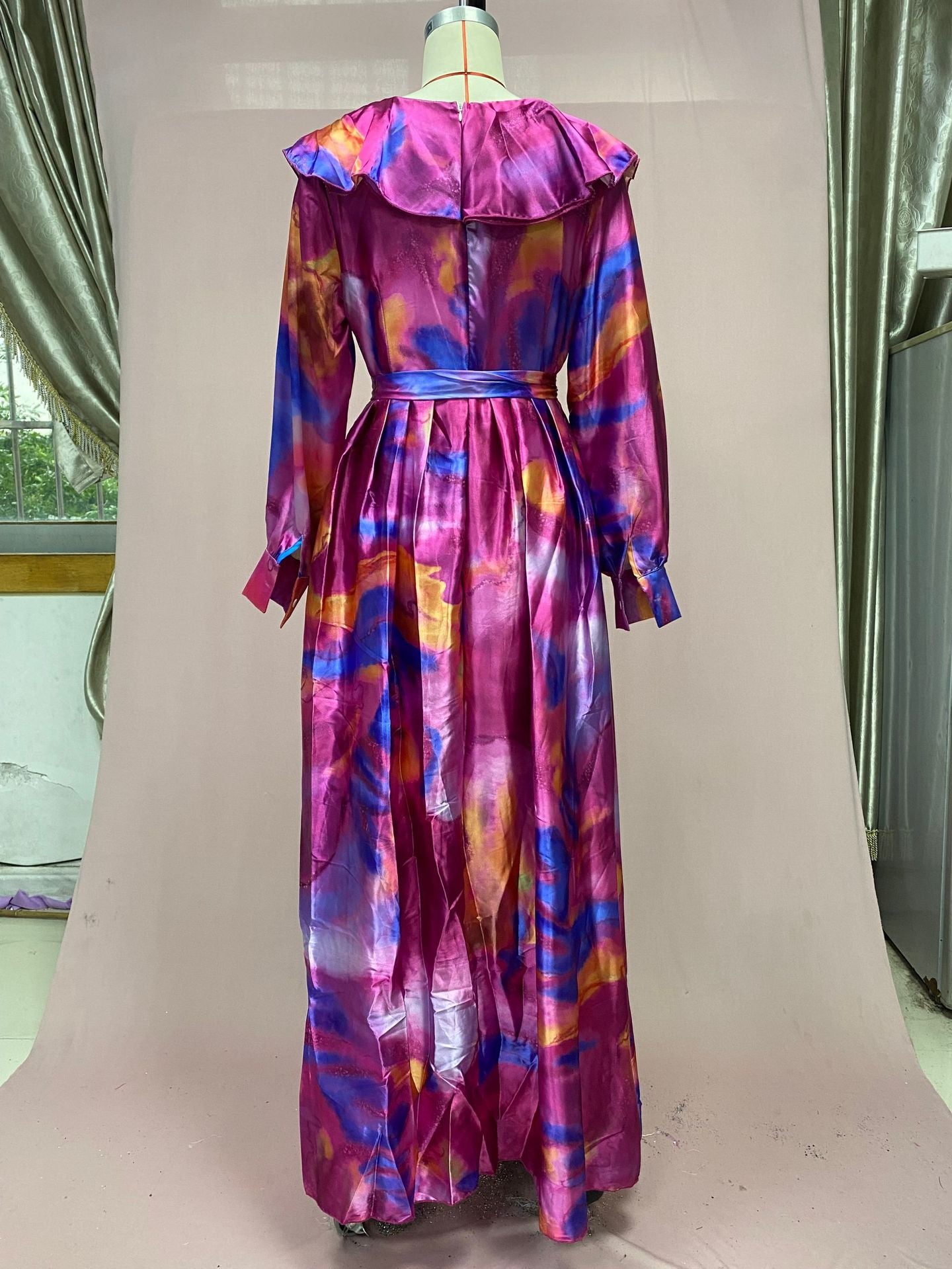 Spring Summer Print Mesh V-Neck Long Dress Plus Size Women's Dress 11