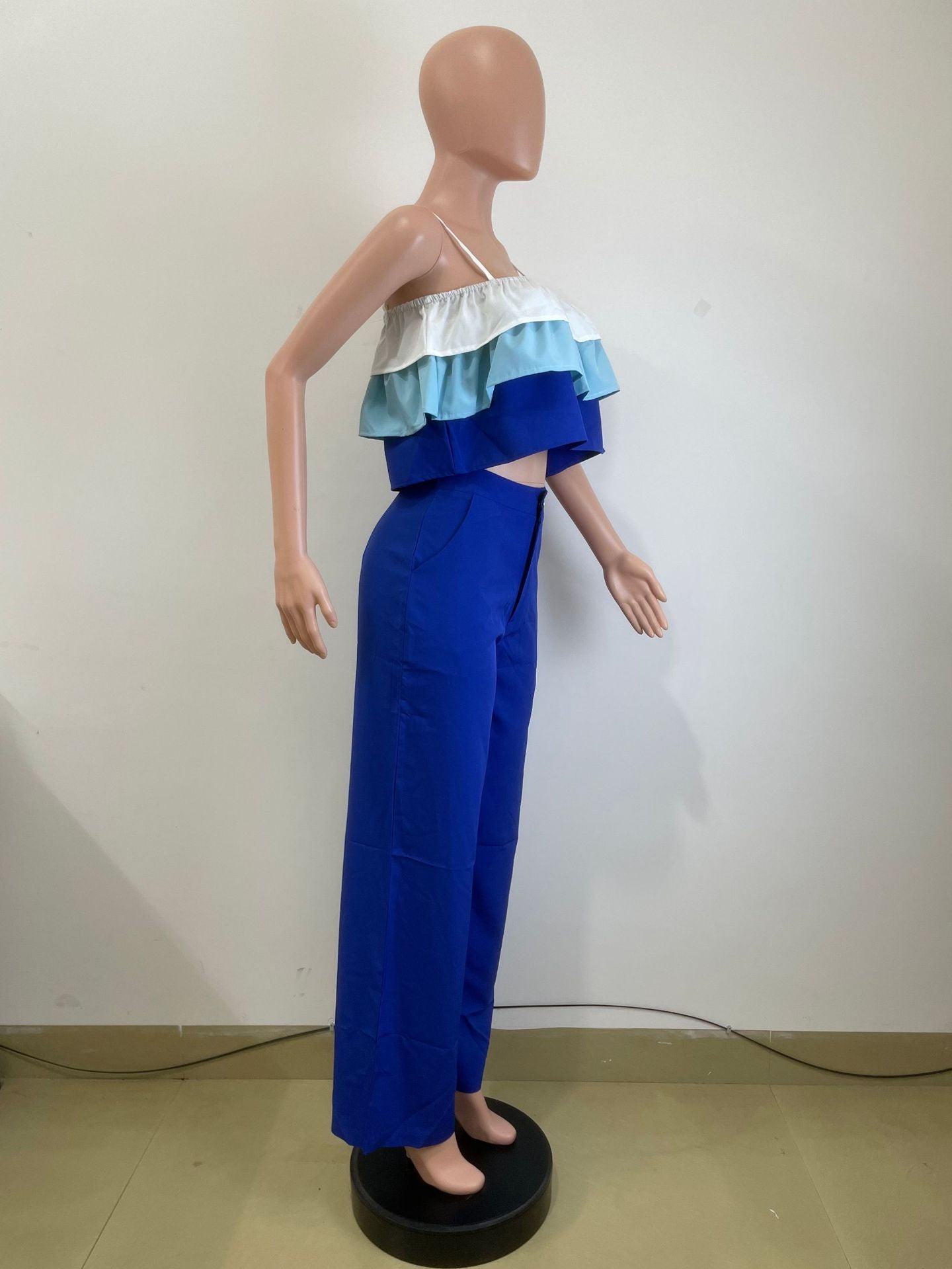 Women's Spring Summer Camisole Ruffle Top High Waist Pants Set 6