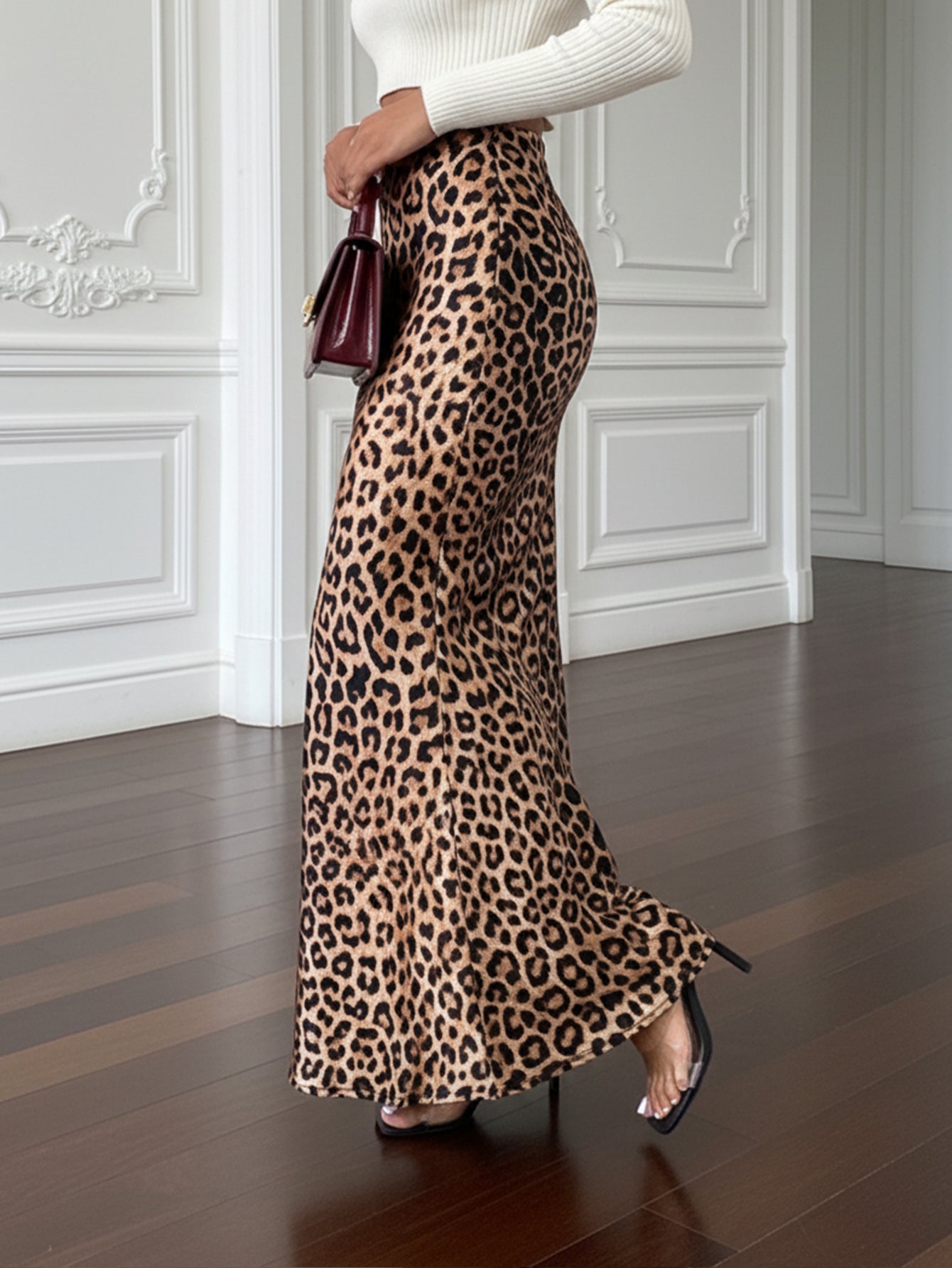 Leopard Print Brown High-Waist Slim Mermaid Long Skirt 3