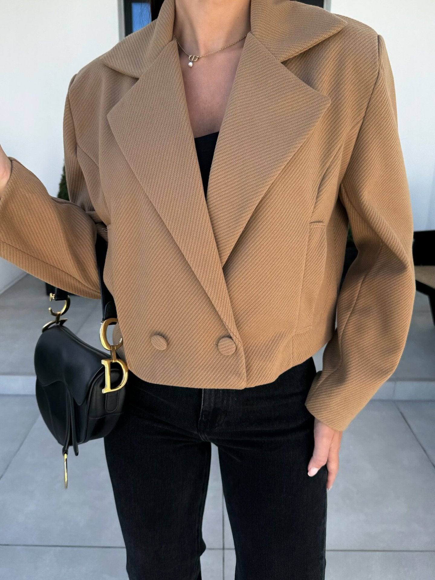 Autumn Winter Fashion Turndown Collar Solid Color Short Coat Women's Clothing 3