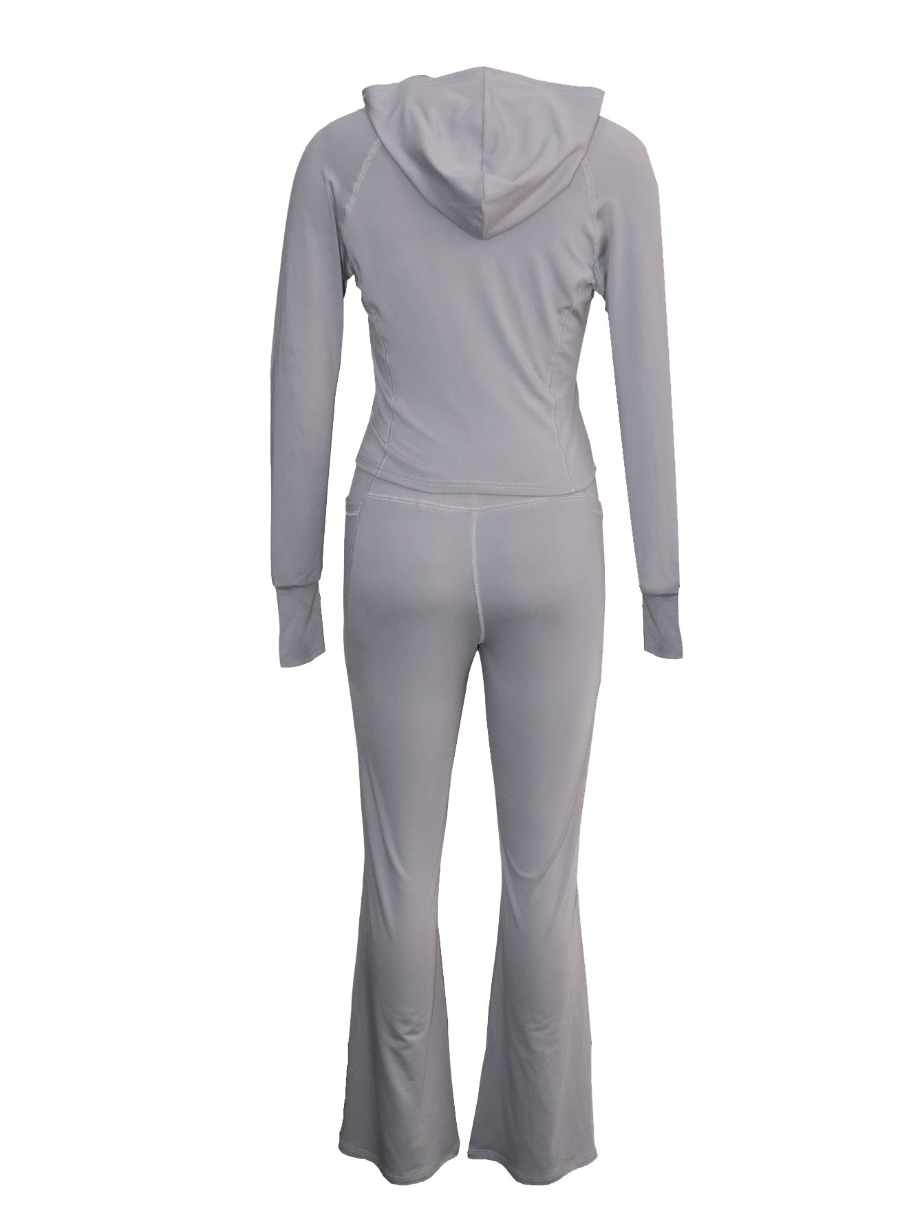 Women's Casual Gray High Stretch Hooded Zipper Top Slim Fit Trousers Sports Suit 6