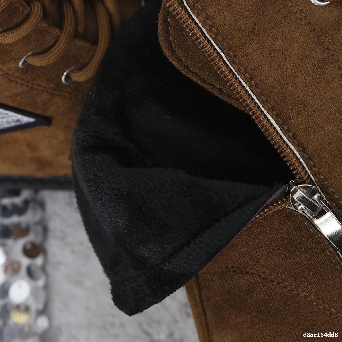 Winter Thick Sole Lace-Up Low Heel Decorated Martin Boots Women's Shoes 19