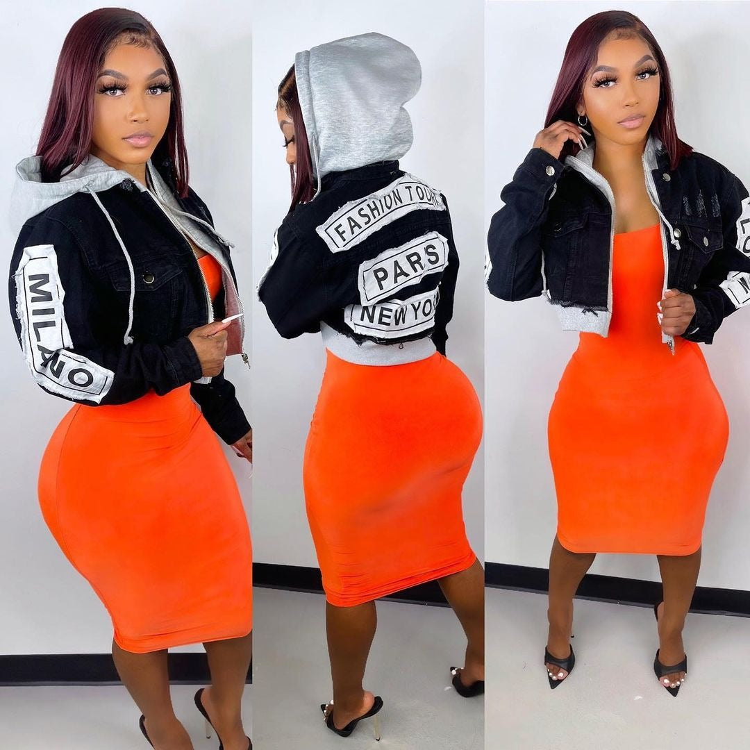 Long sleeve patch mini denim jacket 3