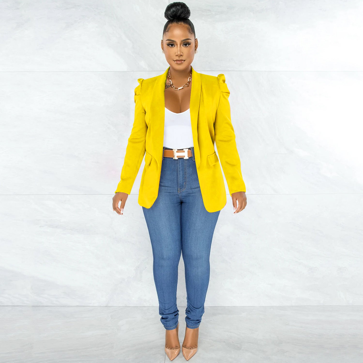 Fashion solid color women's ruffled long-sleeved blazer women 14