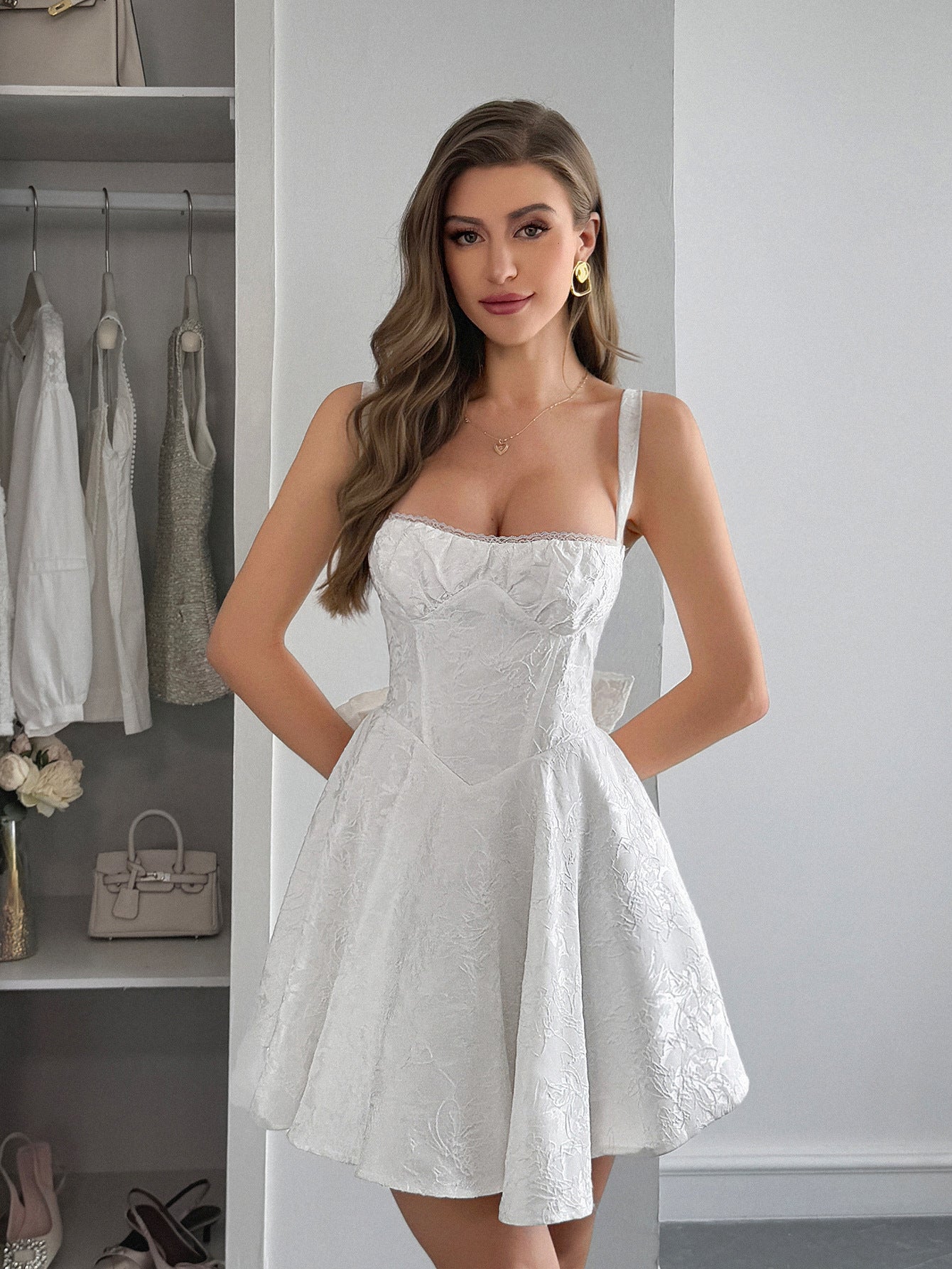 Summer Women's Chic Elegant Strappy Slim Waist A-line Mini Dress 4