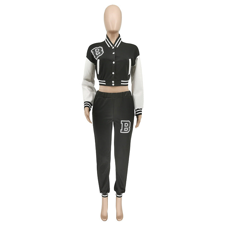 Women's Letter Print Casual Two-Piece Patchwork Tracksuit 42