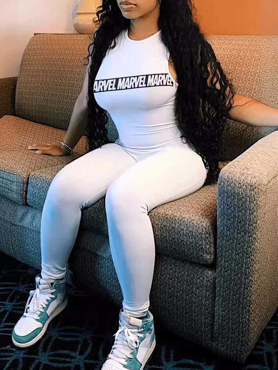 Women's Casual Sports Street Slim Letter Print Round Neck Sleeveless Jumpsuit 5