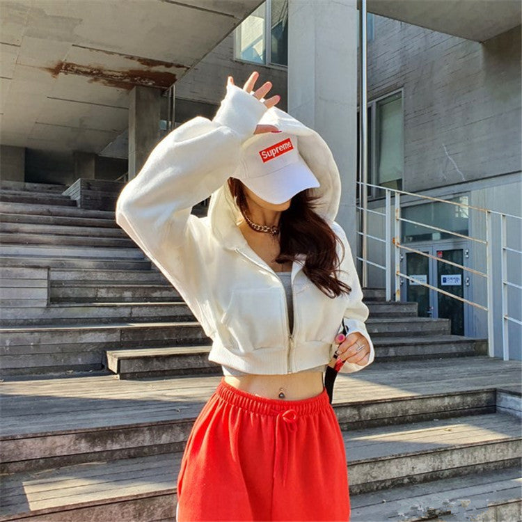 Autumn and winter chic fashion hooded short sportsCasual zipper women's trend Hoodies 6