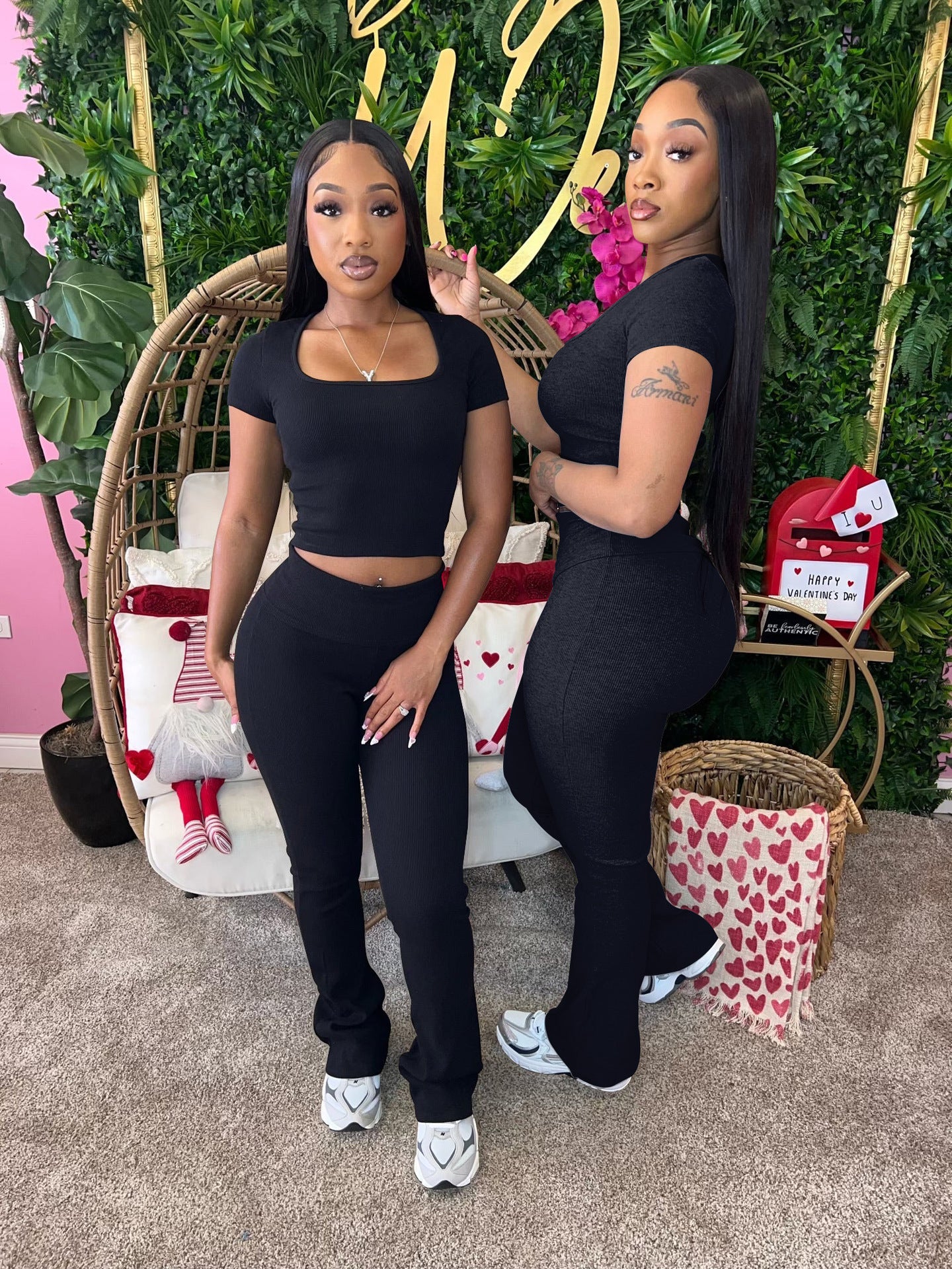 Women Summer Ribbed U-neck Short Sleeve Top and Pant Two-piece Set 6