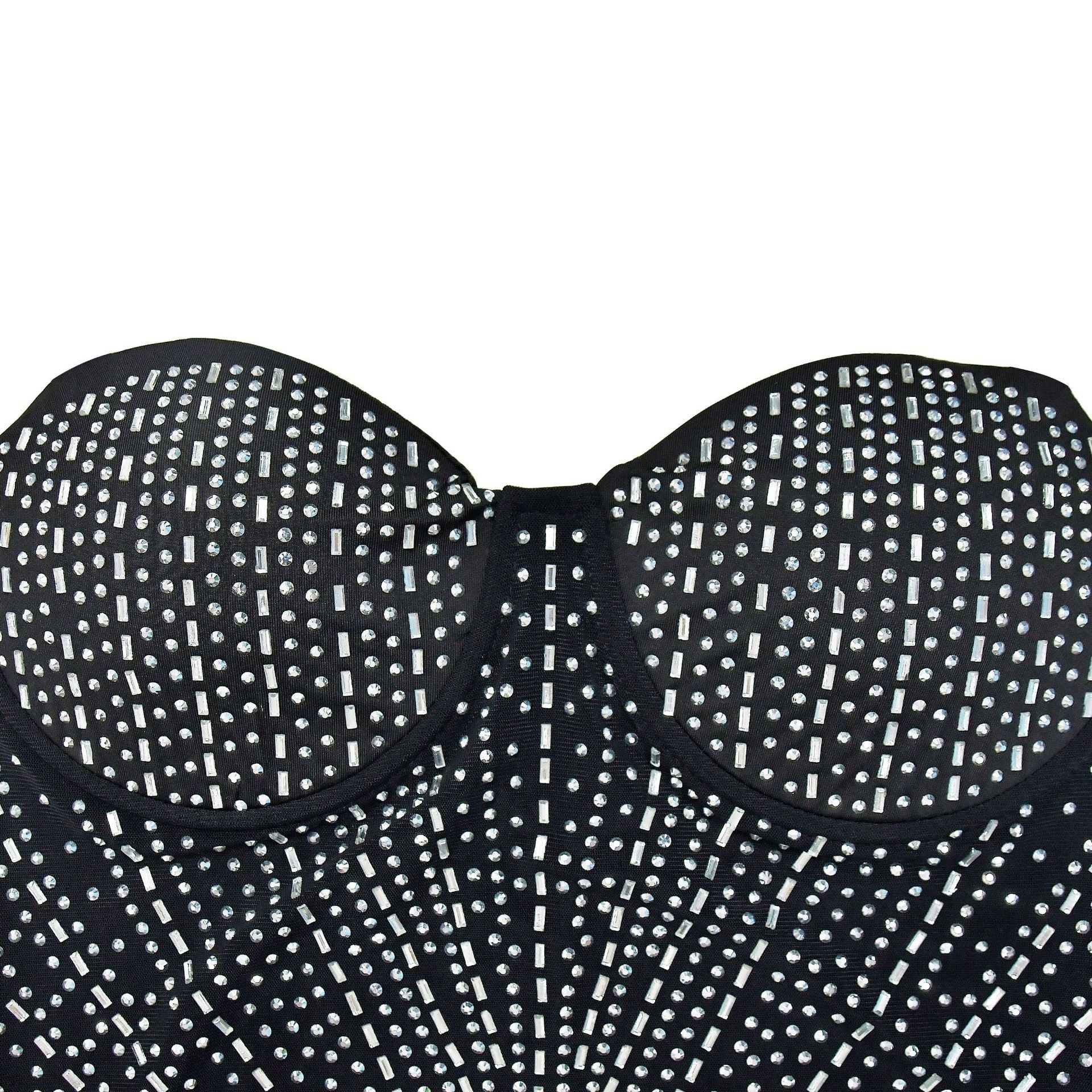 Fashionable Women's Solid Color Mesh Beaded Straps Club Dress 16