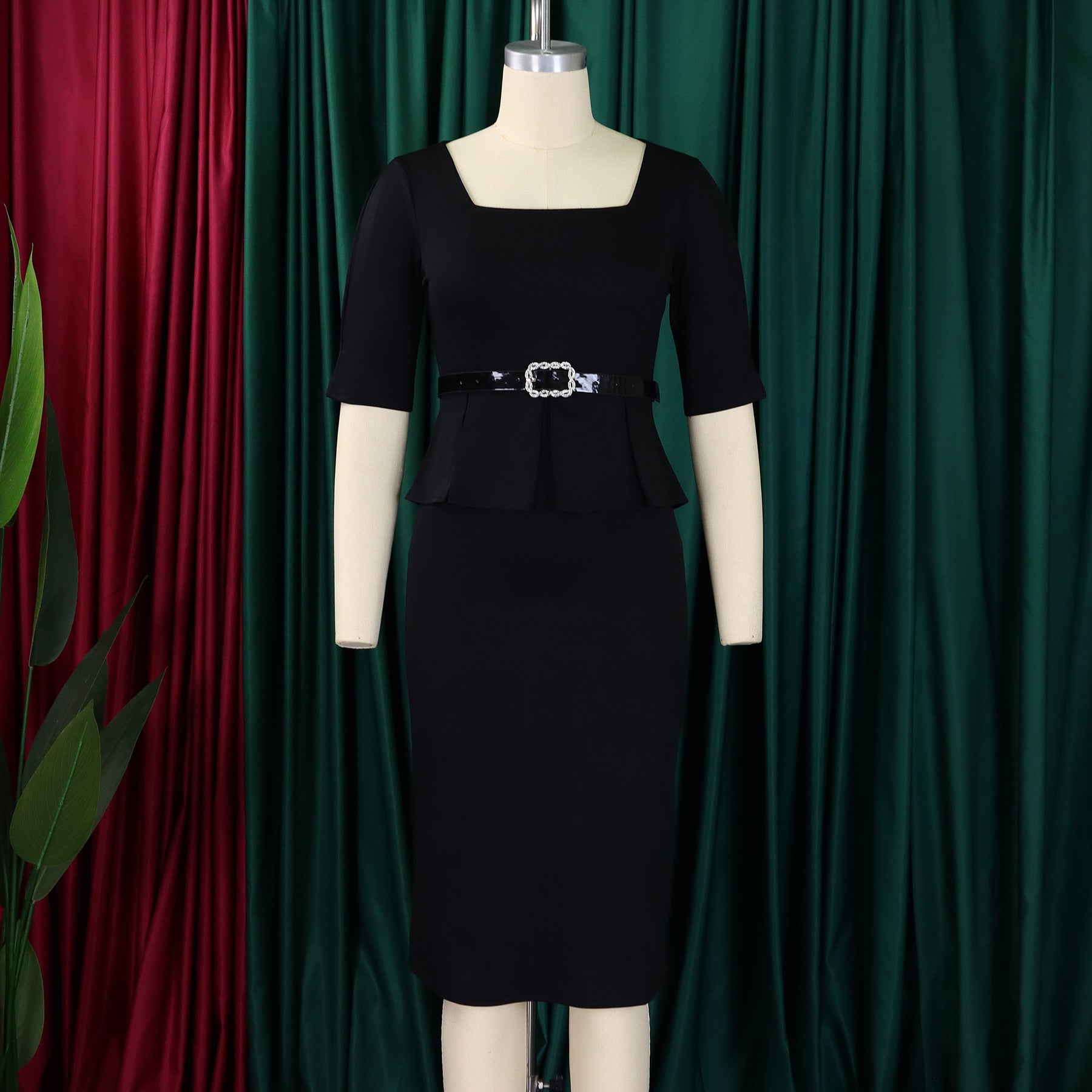 African Women's Turndown Collar Fashion Chic Short Sleeve OL Ruffle Slim Waist Dress 16