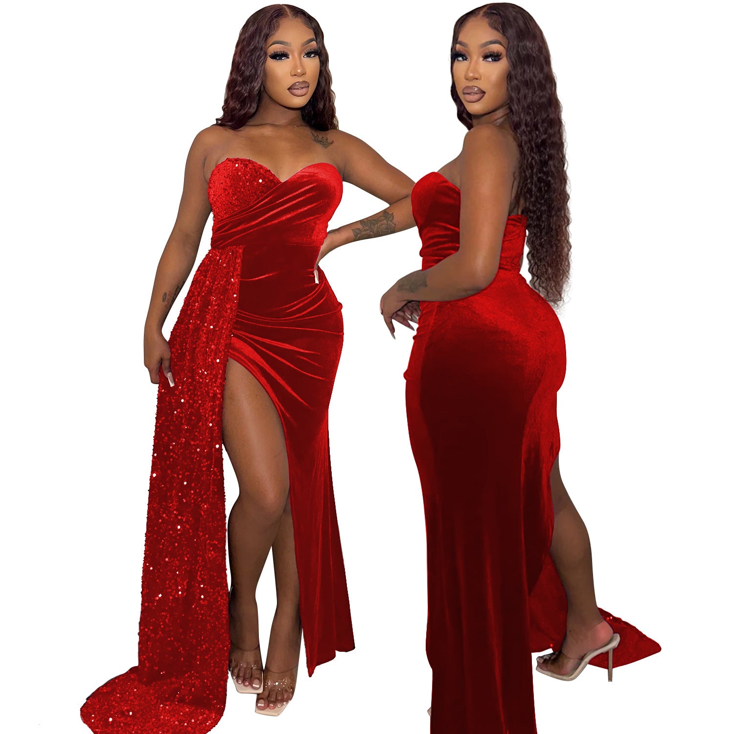 WomenSexy Sequins Patchwork Dress 9