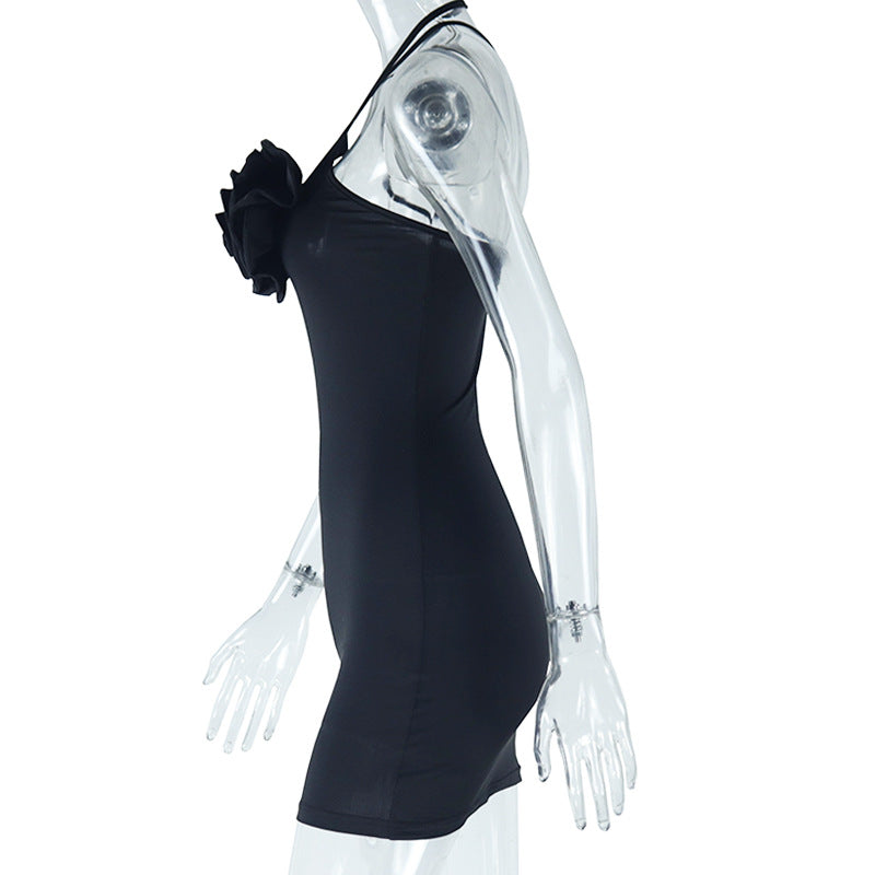 Women Solid Halter Neck Sleeveless Flower Bodycon Dress 9