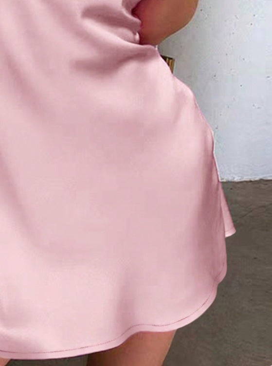 Women's Sexy Strap Pink A-Line Satin Mini Dress 5